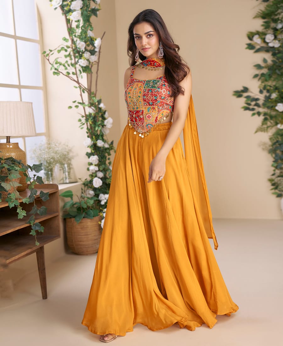 Designer Orange Bandhani Printed Indo-Western Suit for Women