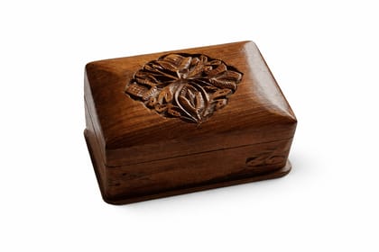 Handcrafted Wooden Carved Square Jewellery Box with Floral Design