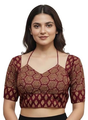 Women's Maroon Printed Cotton Blouse