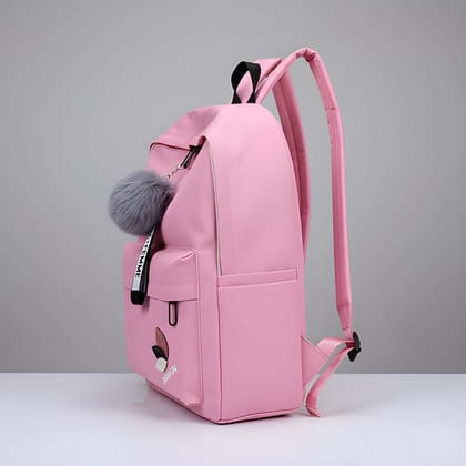 Latest Stylish Pink Backpack Bag with Cute Pom-Pom Charm | Trendy & Lightweight School, College & Travel Backpack for Girls and Women | Durable, Spacious & Fashionable Bags