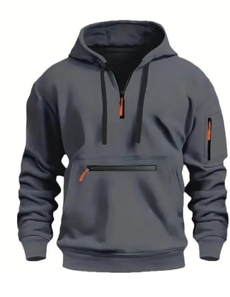Men's Half-Zip Hooded Pullover with Pockets - Gray Men's Half-Zip Hooded Pullover with Pockets - Gray