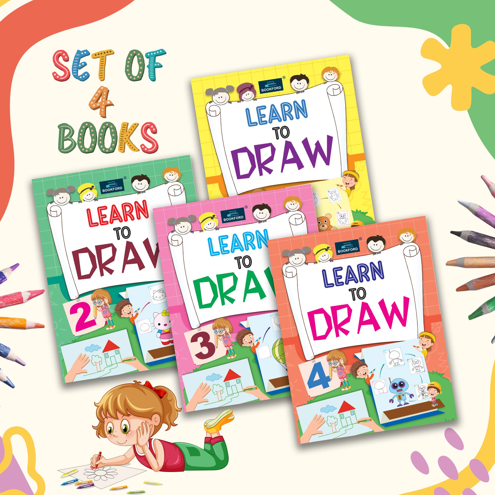  Learn To Draw Copy Coloring Book For Kids (Set Of 4)
