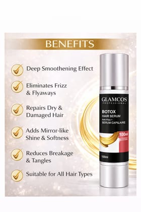 Glamcos Professional Botox Hair Serum | Anti-Frizz, Smoothening & Repair | Restores Damaged Hair | Salon Finish Shine
