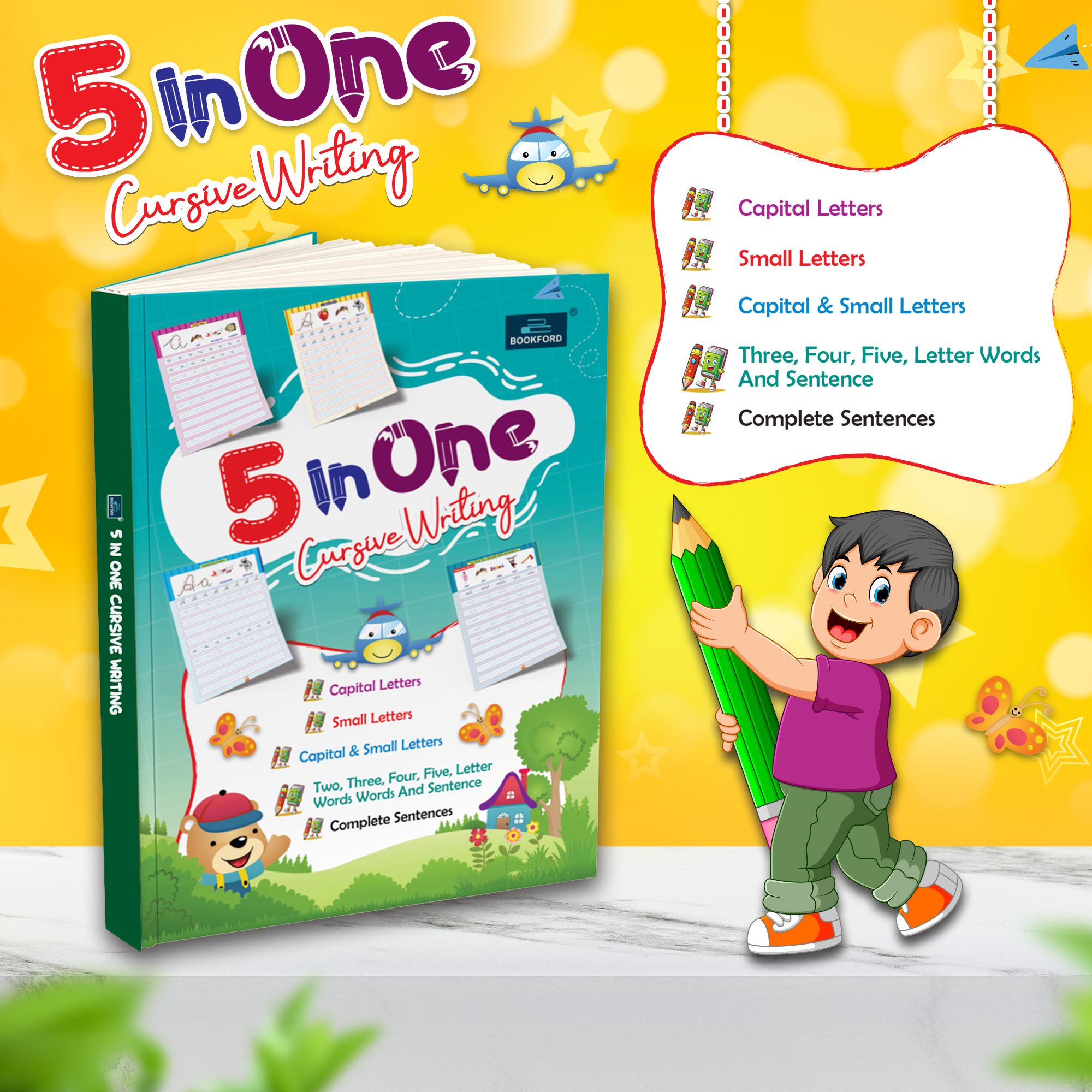 5 in 1 Cursive Writing Book For Kids