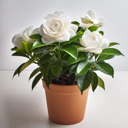 Potted White Gardenia Plant with Lush Green Leaves Potted White Gardenia Plant with Lush Green Leaves