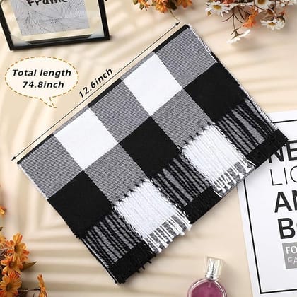 Classic Black & White Plaid Wool Scarf for Unisex Pack of 1