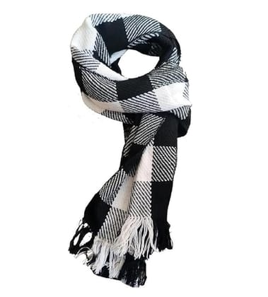 Classic Black & White Plaid Wool Scarf for Unisex Pack of 1