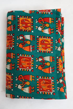 Green Kalamkari Printed Cotton Unstitched Blouse Piece – 1 Meter Traditional Blouse Material
