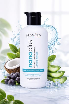 Glamcos Professional Nano Plastia Hair Shampoo | Acai Oil Infused | Repairs Damaged Hair | Smooth, Silky & Frizz-Free Finish | Sulphate & Paraben Free – 300ml
