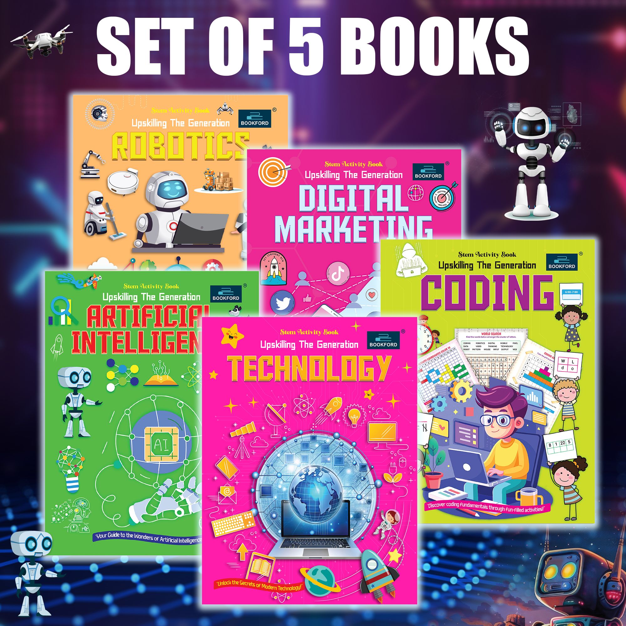 Stem Activity Book Upskilling The Generation for kids (Set of 5 books) - Artificial Intelligence, Coding, Digital Marketing, Robotics, Technology