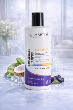 Glamcos Professional Gloss Smoothing Shampoo | Natural Permanent Straight Look | Smooth, Silky & Shiny Hair | Repairs Dry, Damaged & Chemically Treated Hair | For All Hair Types – 300ml