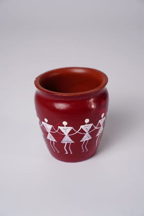 Hand-Painted Terracotta Pot with Traditional Warli Art