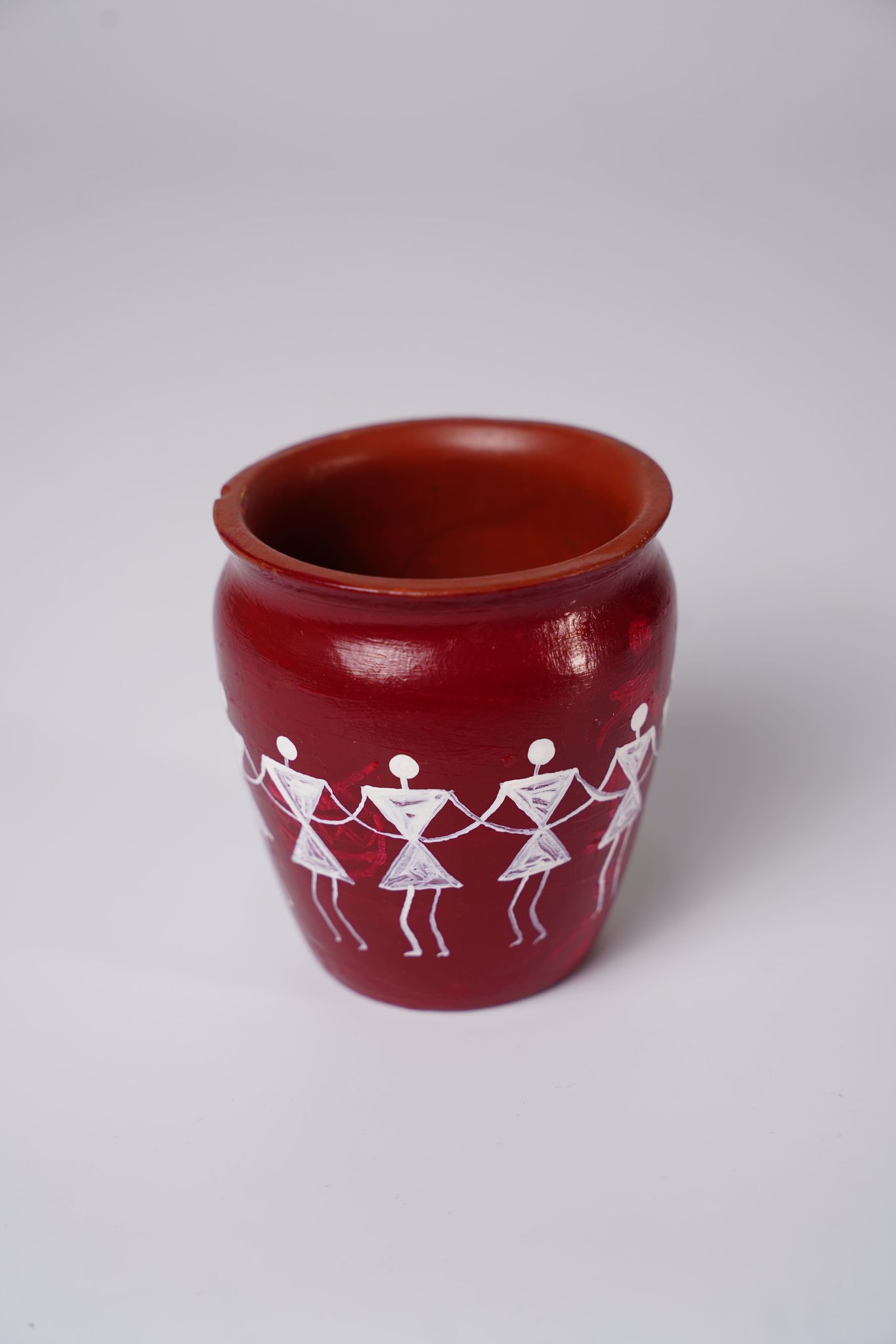 Hand-Painted Terracotta Pot with Traditional Warli Art