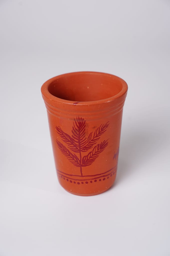 Terracotta / Clay Glass with Handpainted Warli Art