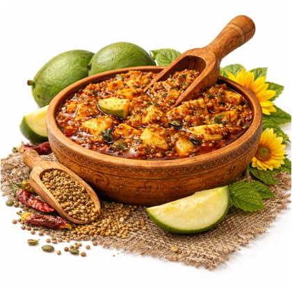 Qawvler Mango Pickle | Homemade | Traditional Aam Ka Achaar | No Preservatives | 100% Natural Spices | Free 1 Spoon | 500g Pouch