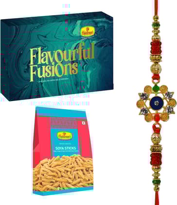 Haldiram's Nagpur Flavourful Fusions - Kaju 500 g, SOYA Sticks 200g With Premium Rakhi Assorted Gift Box (Multicolor)