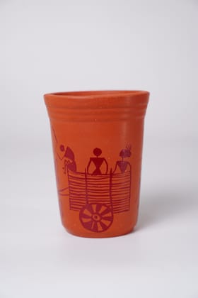 Terracotta / Clay Glass with Handpainted Warli Art
