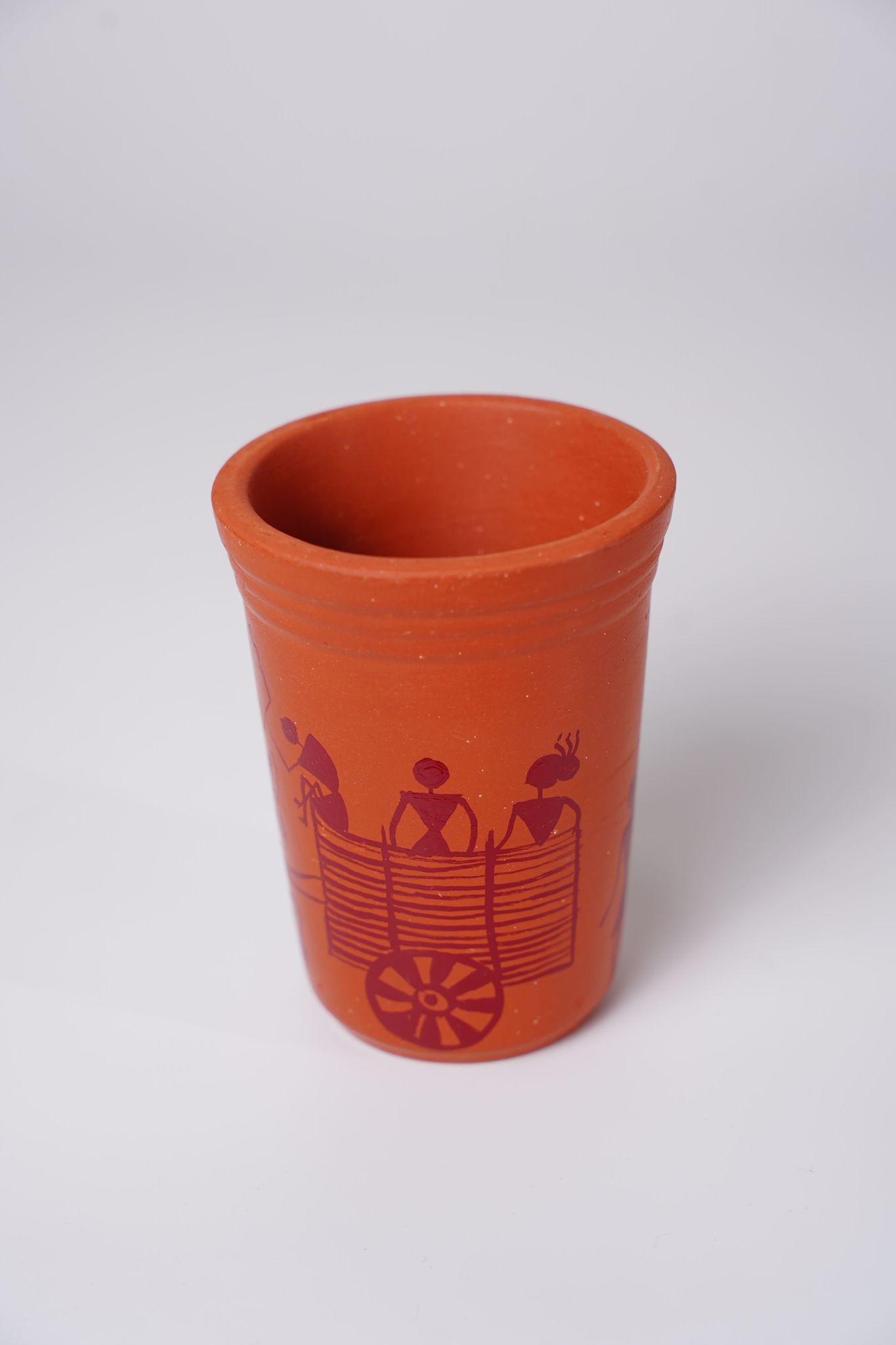 Terracotta / Clay Glass with Handpainted Warli Art
