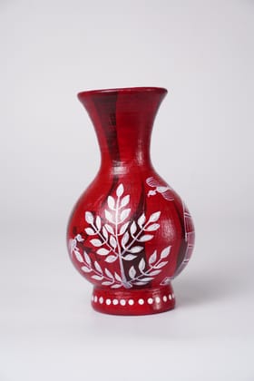 Handcrafted Red Terracotta Flower Vase Wth White Warli Art Hand-Painting.