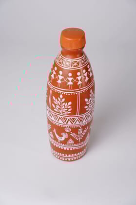 Handmade Clay Water Bottle with Warli Art