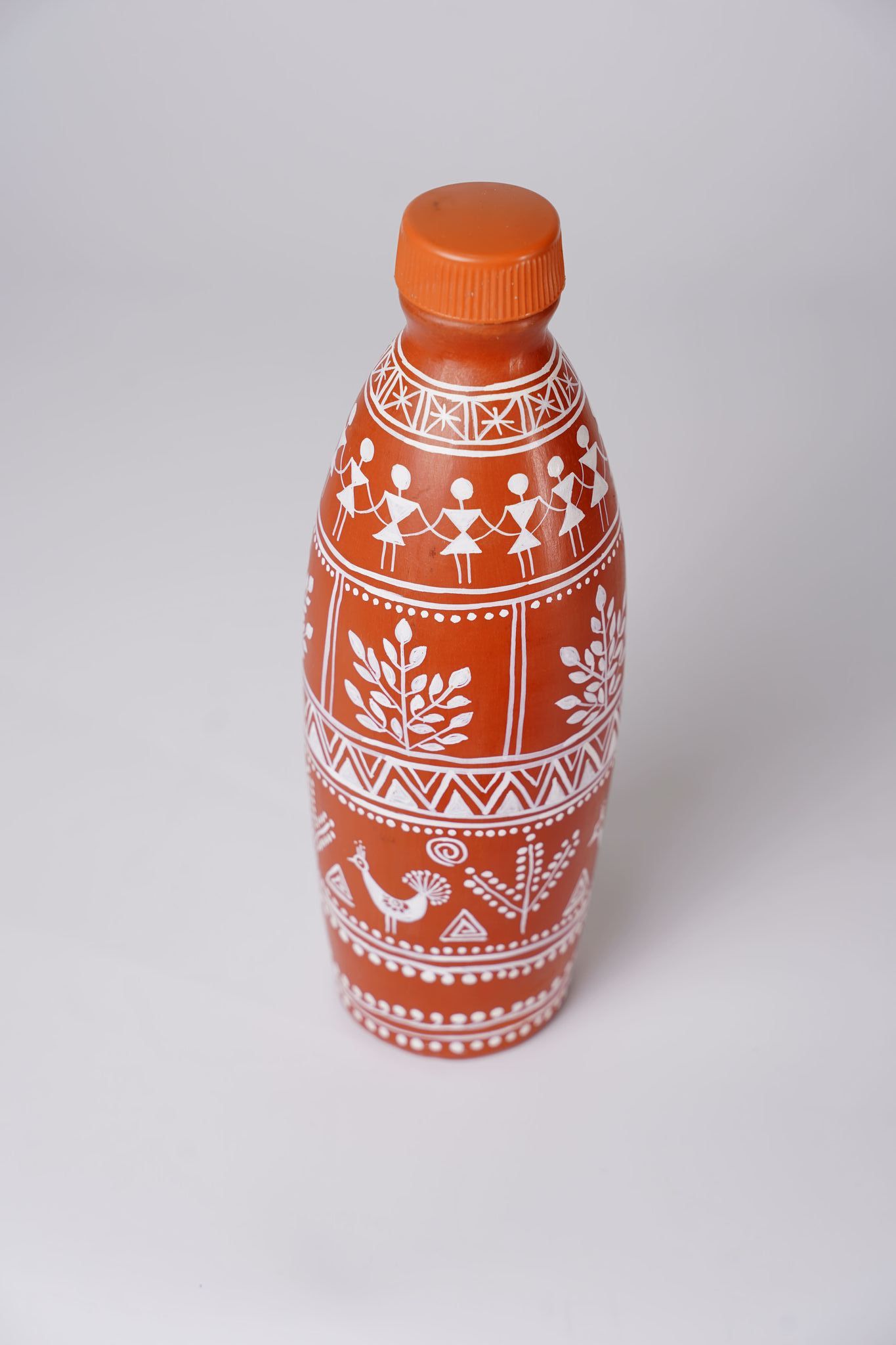 Handmade Clay Water Bottle with Warli Art