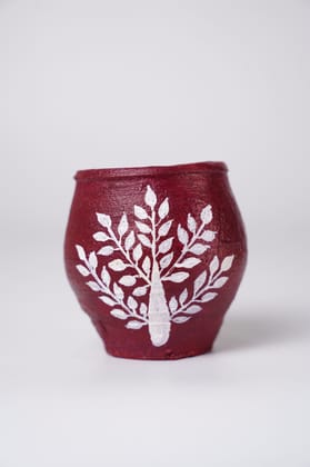 Small Handcrafted Terracotta Pot with Traditional Warli Ar