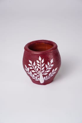 Small Handcrafted Terracotta Pot with Traditional Warli Ar