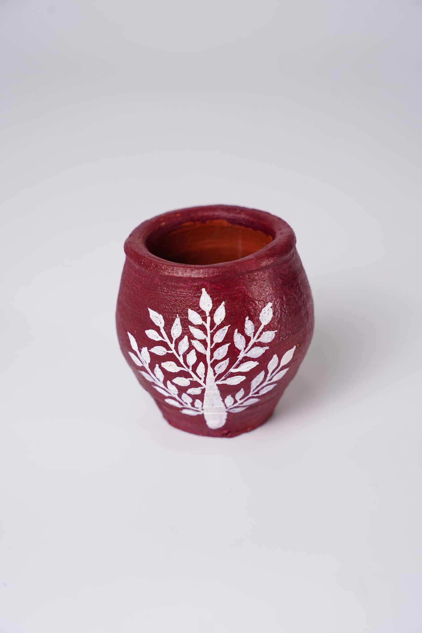 Small Handcrafted Terracotta Pot with Traditional Warli Ar