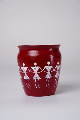Small Handcrafted Terracotta Pot with Traditional Warli Ar