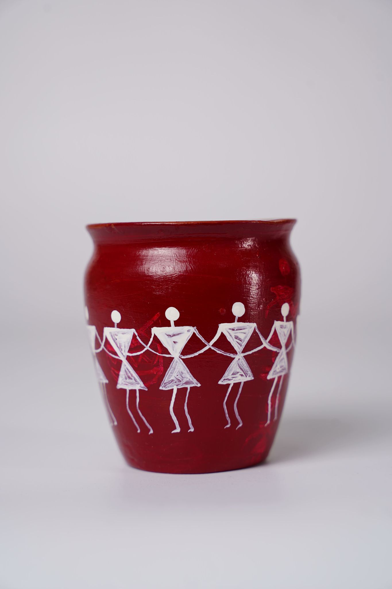 Small Handcrafted Terracotta Pot with Traditional Warli Ar