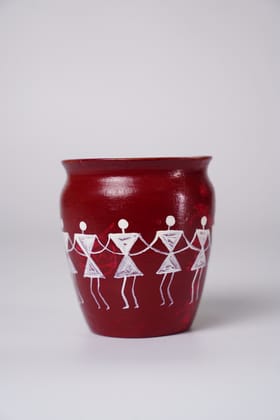 Small Handcrafted Terracotta Pot with Traditional Warli Ar