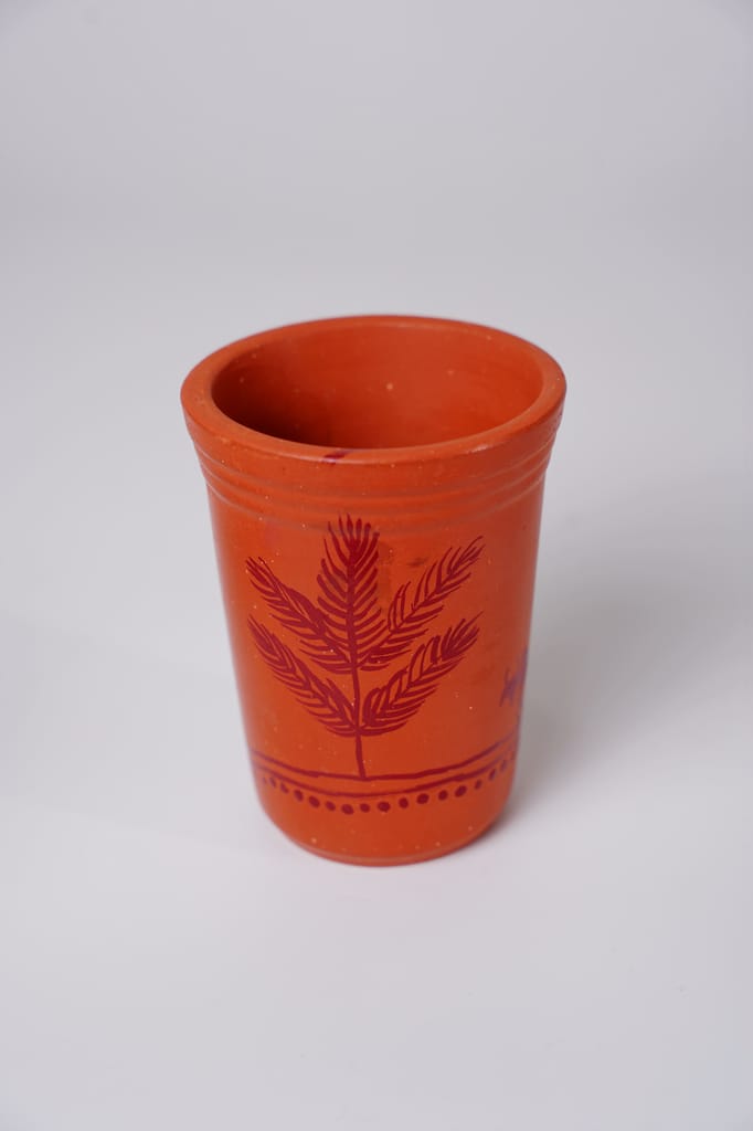 Terracotta/Clay Glass with Hand-Painted Warli Art