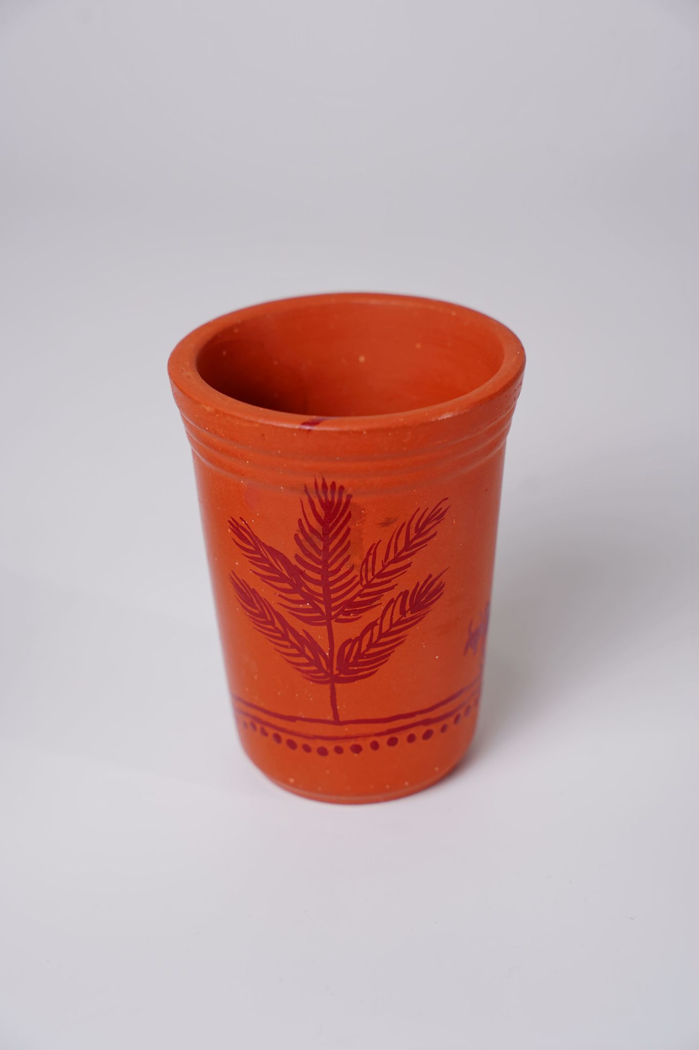 Terracotta/Clay Glass with Hand-Painted Warli Art