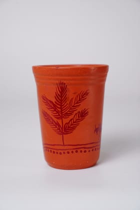Terracotta/Clay Glass with Hand-Painted Warli Art