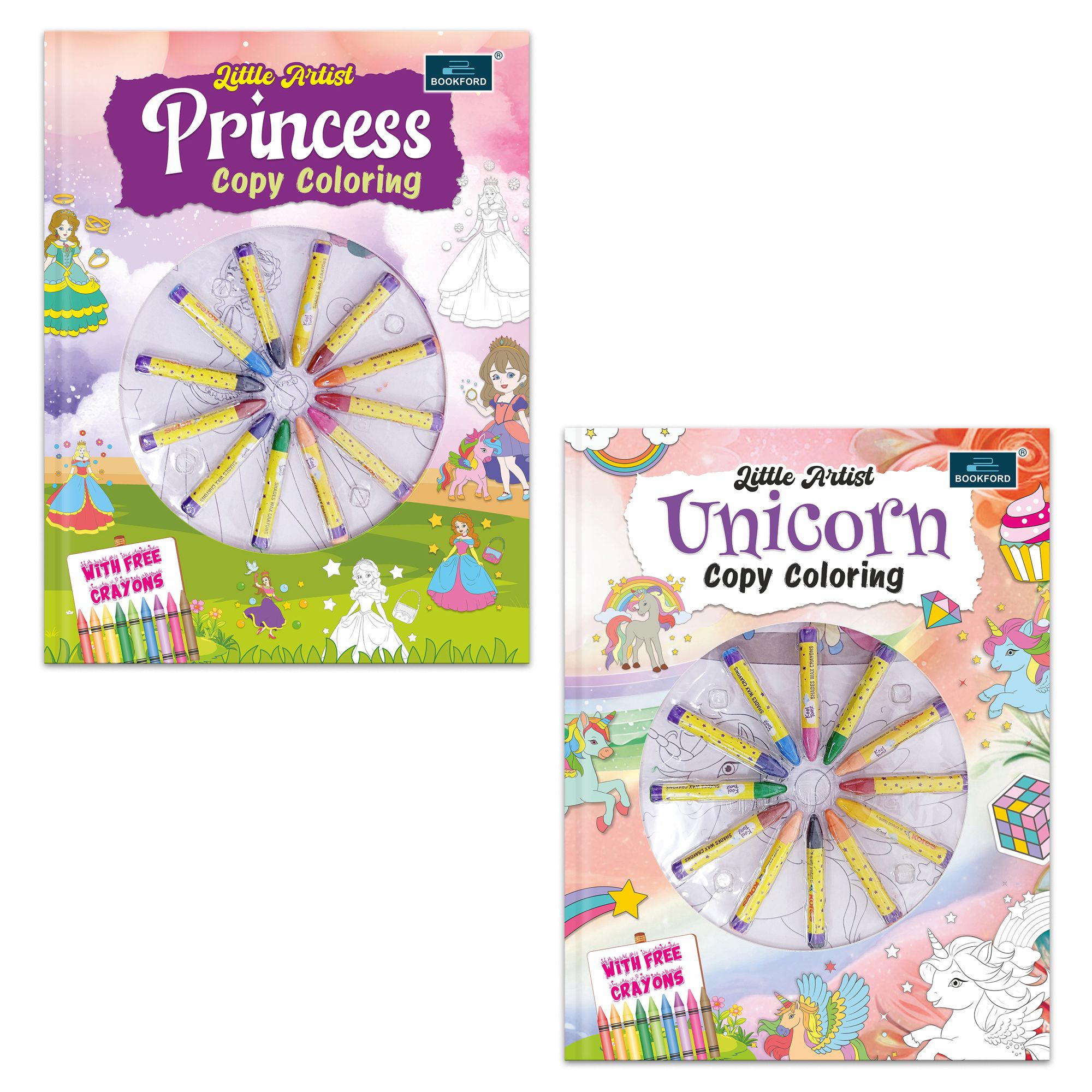 Little Artist Copy Coloring for Kids (set of 2 books) - Unicorn, Princess