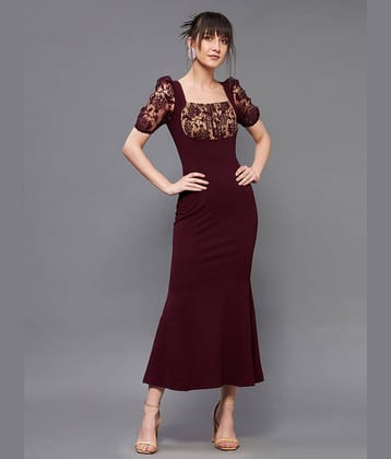 Miss Chase Women Polyester Printed Bodycon Dress ( Wine )