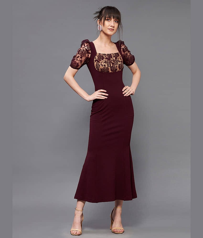 Miss Chase Women Polyester Printed Bodycon Dress ( Wine )