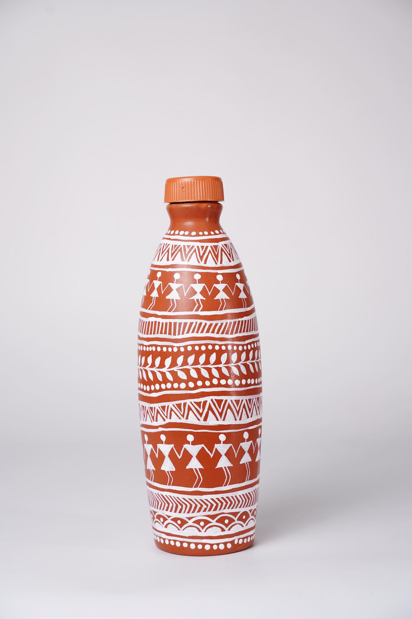 Handmade Clay Water Bottle with Warli Art
