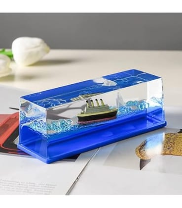 Unsinkable Cruise Ship Liquid Wave Desktop Ornament with Iceberg
