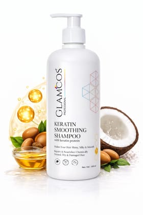 Glamcos Professional Keratin Smoothing Shampoo with Keratin Protein | Salon-Size Repair Shampoo for Dry, Damaged & Chemically Treated Hair | Smooth, Strong & Shiny Hair – 500 ml