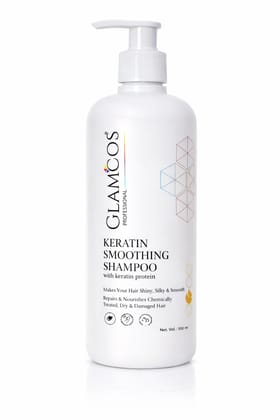 Glamcos Professional Keratin Smoothing Shampoo with Keratin Protein | Salon-Size Repair Shampoo for Dry, Damaged & Chemically Treated Hair | Smooth, Strong & Shiny Hair – 500 ml