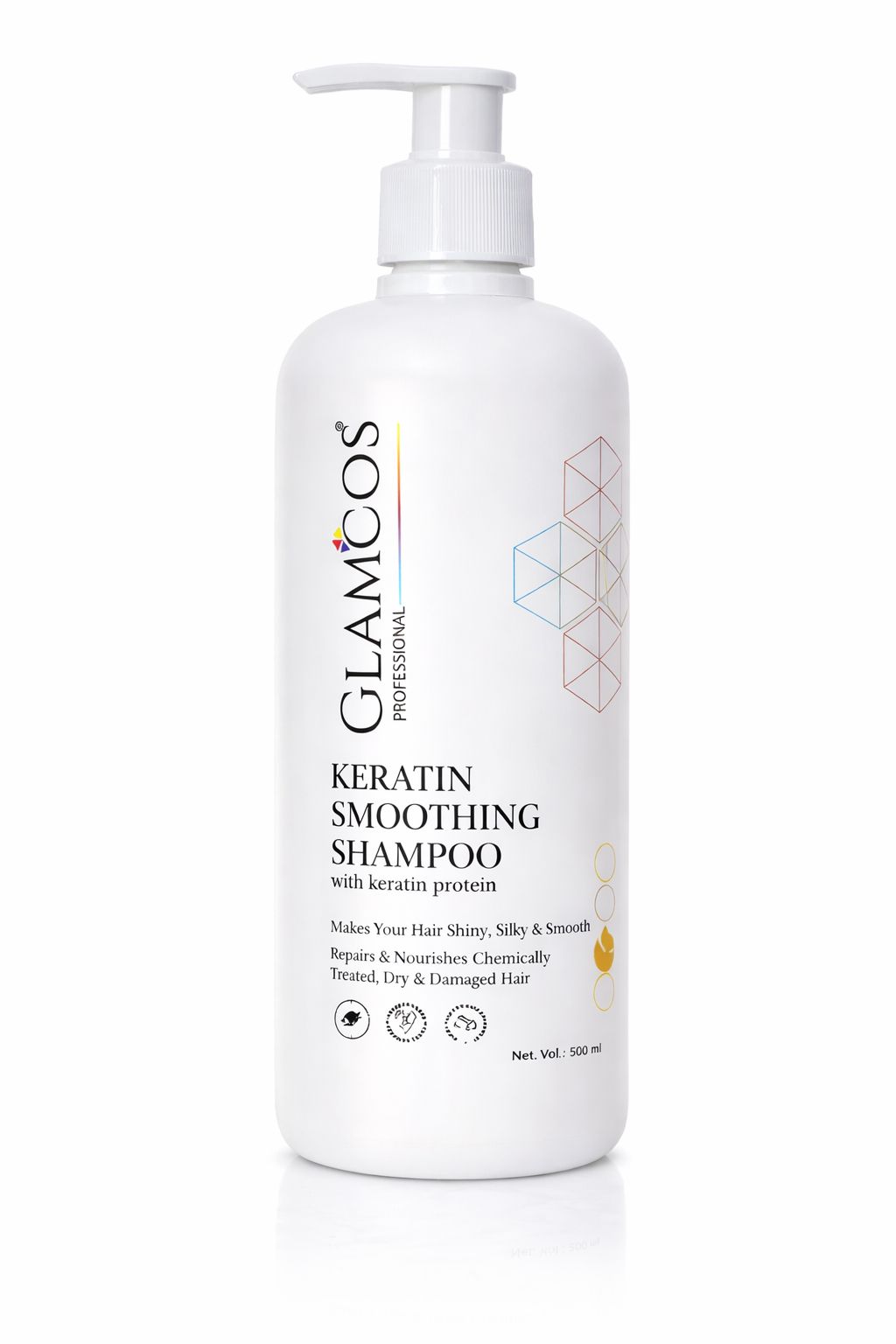 Glamcos Professional Keratin Smoothing Shampoo with Keratin Protein | Salon-Size Repair Shampoo for Dry, Damaged & Chemically Treated Hair | Smooth, Strong & Shiny Hair – 500 ml