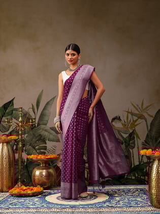 Wine Banarasi Georgette Silk Saree