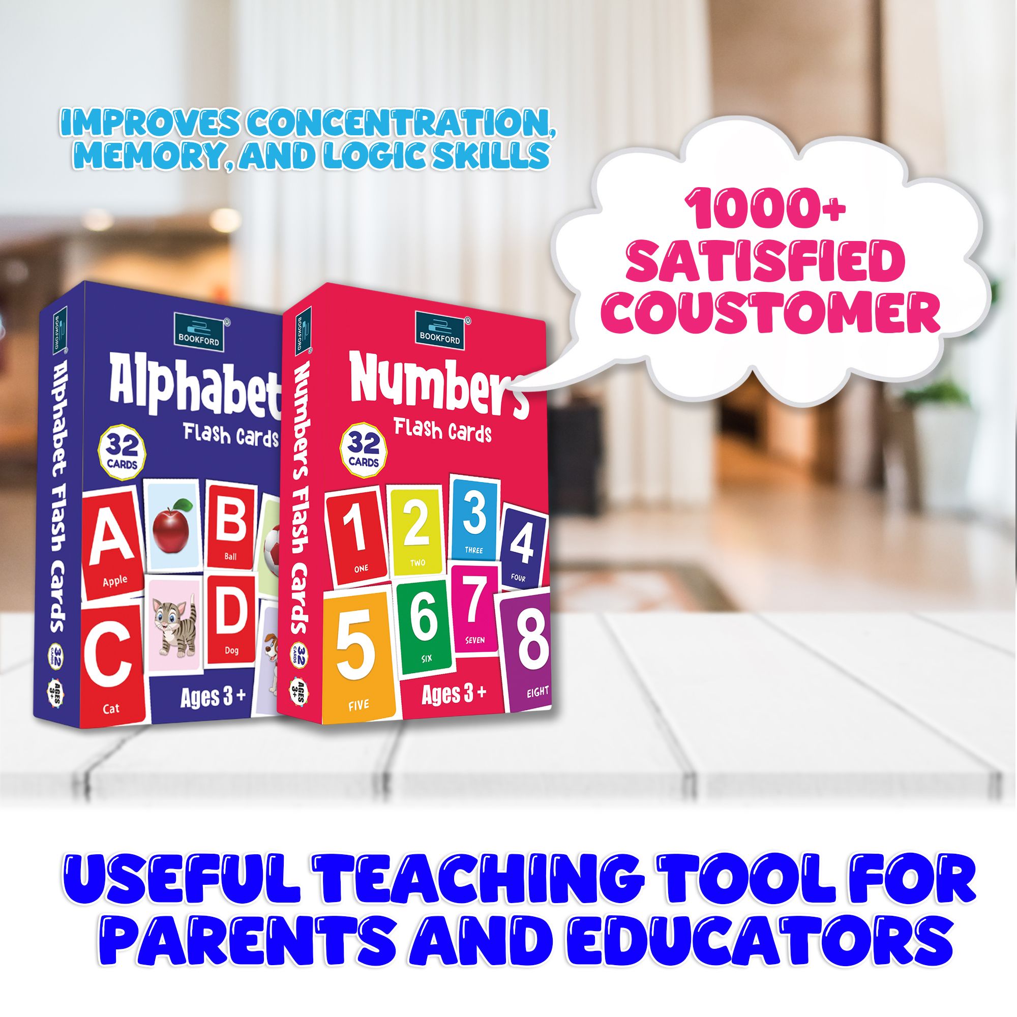 Flash Cards - Set Of 2 Flash Cards For Kids - Alphabet, And Numbers Multicolor