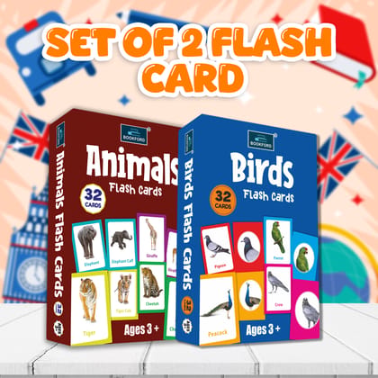 Flash Cards - Set Of 2 Flash Cards For Kids - Animals , Birds Multicolor