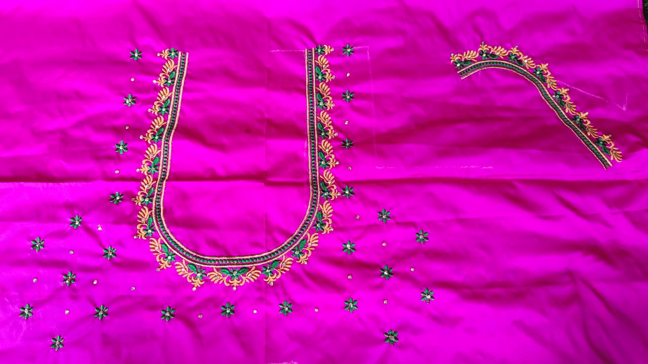 Beautifully Embroidered Magenta Blouse Fabric