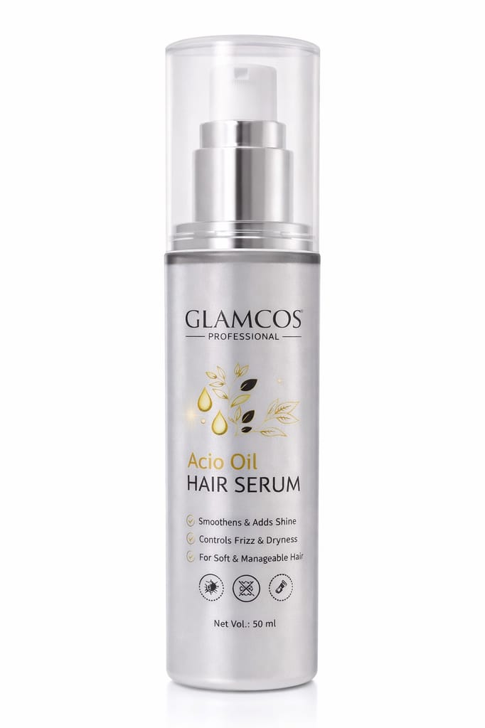GLAMCOS Professional Acio Oil Hair Serum | Lightweight Serum for Frizz Control & Intense Shine | Smooth, Soft & Manageable Hair | Salon Professional Hair Serum – 50 ml