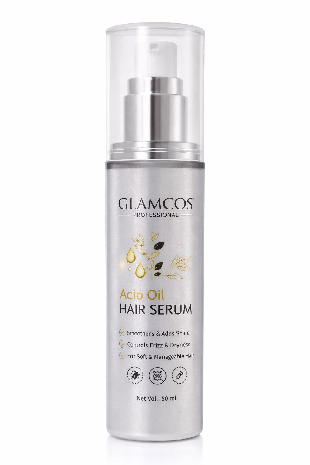 GLAMCOS Professional Acio Oil Hair Serum | Lightweight Serum for Frizz Control & Intense Shine | Smooth, Soft & Manageable Hair | Salon Professional Hair Serum – 50 ml