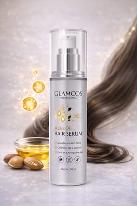 GLAMCOS Professional Acio Oil Hair Serum | Lightweight Serum for Frizz Control & Intense Shine | Smooth, Soft & Manageable Hair | Salon Professional Hair Serum – 50 ml