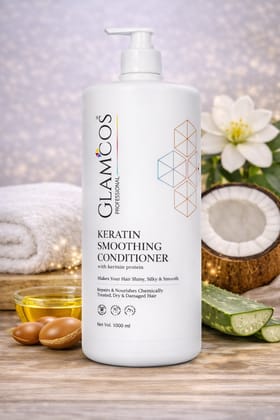 Glamcos Professional Keratin Smoothing Conditioner with Keratin Protein | Deep Repair, Frizz Control & Salon Finish for Chemically Treated, Dry & Damaged Hair | Professional Hair Conditioner – 1000 ml